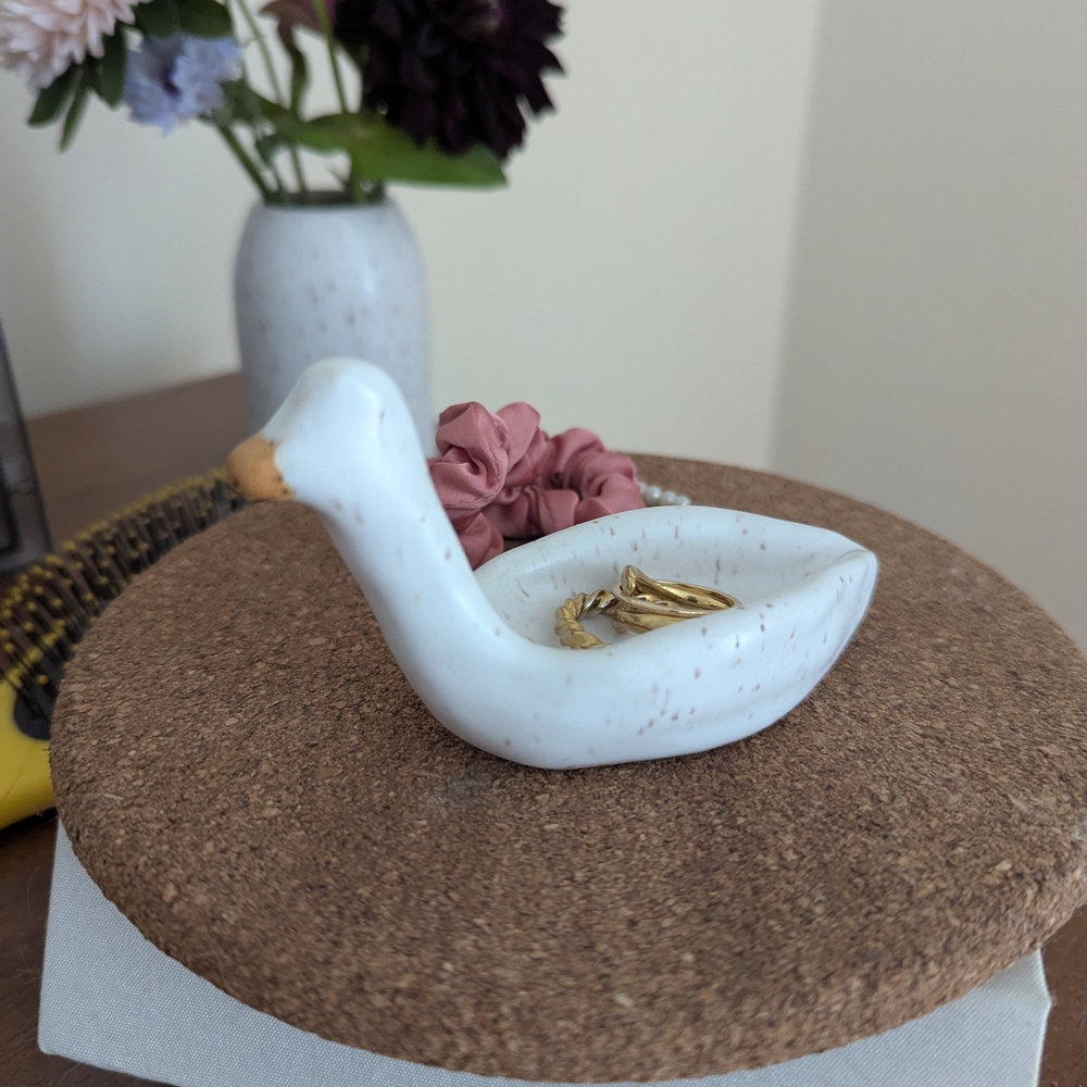White Ceramic Duck Ring Holder